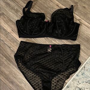 Black Sheer Polka Dot Lingerie Set